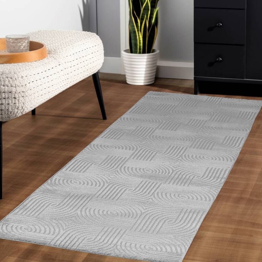 Ayyildiz Kurzflorteppich Sahara in Silber im Boho-Stil mit 3D-Design, Breite: 80 cm, Länge: 250 cm - Bild 3