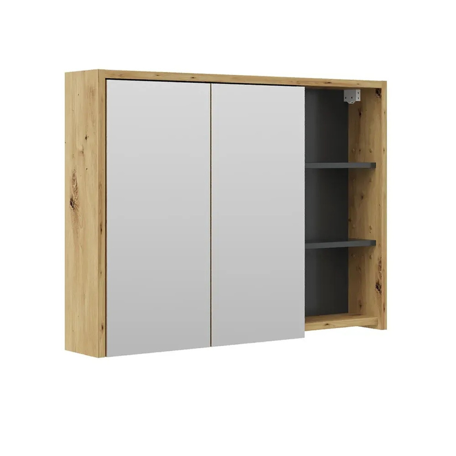 Vicco Badspiegelschrank Viola Eiche Anthrazit mit 2 Türen und Ablagen, B/H: 100 x 75 cm - Bild 3