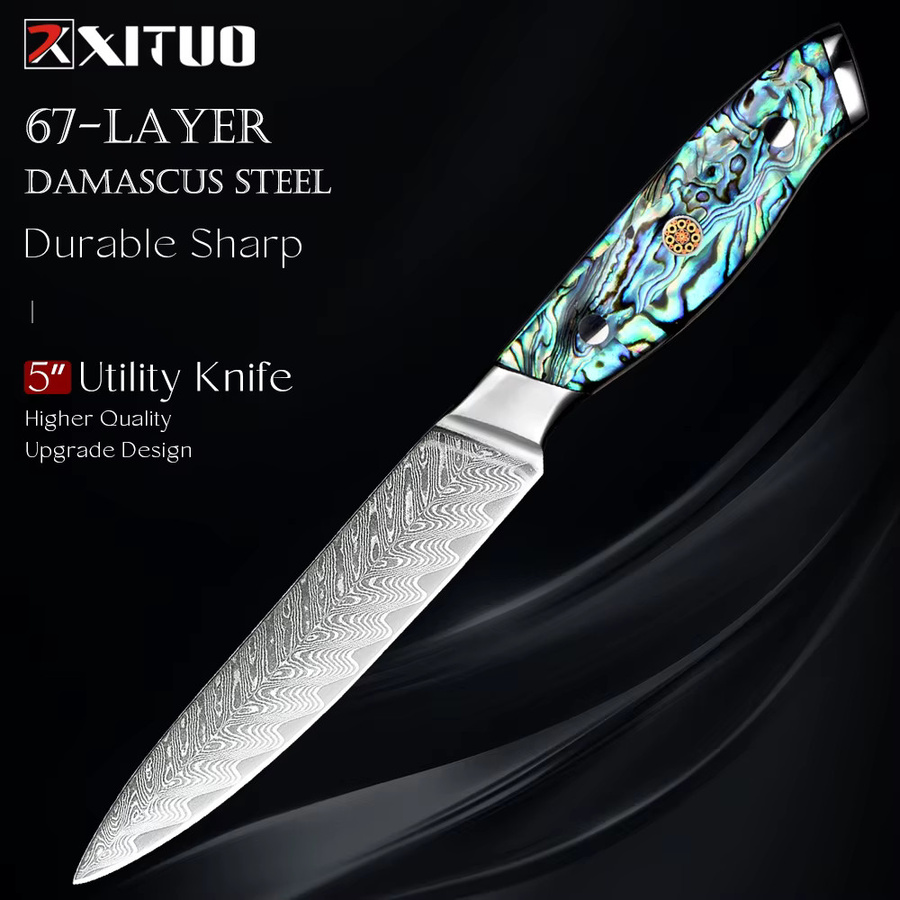 XITUO Damaszener Stahl Küchenmesser 5 Zoll Japanisches Kochmesser mit Vollstiel in Multicolour - Bild 6
