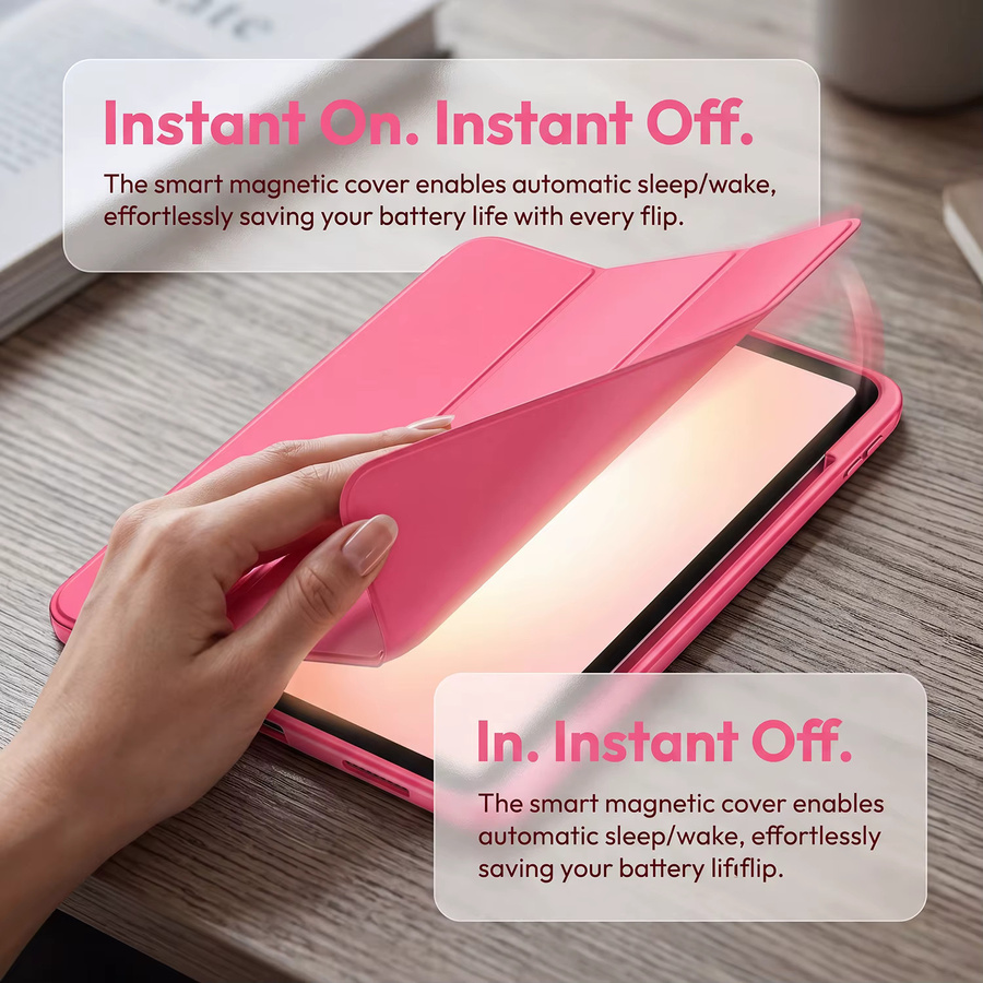 Magnetische Smart Cover Hülle für Apple iPad 11. Generation 11 Zoll (2025) und 10. Generation 10,9 Zoll (2022) mit Stifthalter in Grau und Pink - Bild 3