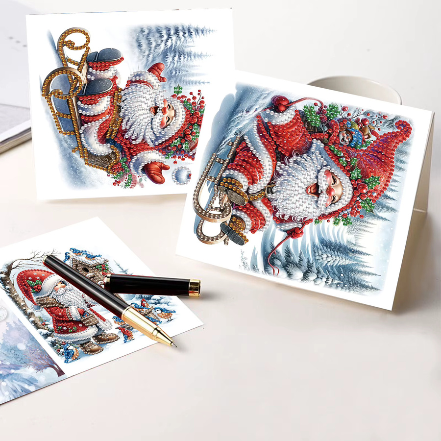 6er Set Diamond Art Painting Grußkarten mit Umschlägen, Weihnachtsmann-Motiv, Mehrfarbig - Bild 2