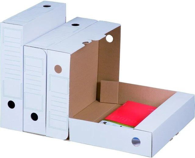 PROREGAL Archiv-Ablagebox aus Wellkarton Weiß, B/T/H: 25,2 x 7,0 x 31,7 cm - Bild 1