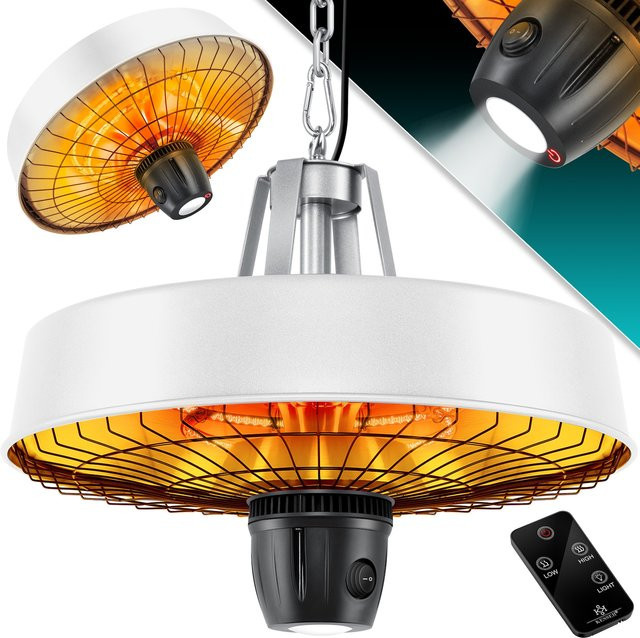 KESSER Deckenheizstrahler Infrarot-Heizpilz 2500W mit Fernbedienung, LED Licht und Carbon-Heizelement, Weiß - Bild 1