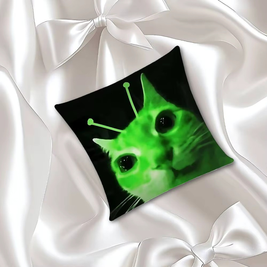 52TOYS Kissenbezug Alien-Katze aus Plüsch in Grün, quadratisch, B/T/H: 40 x 40 x 40 cm - Bild 3