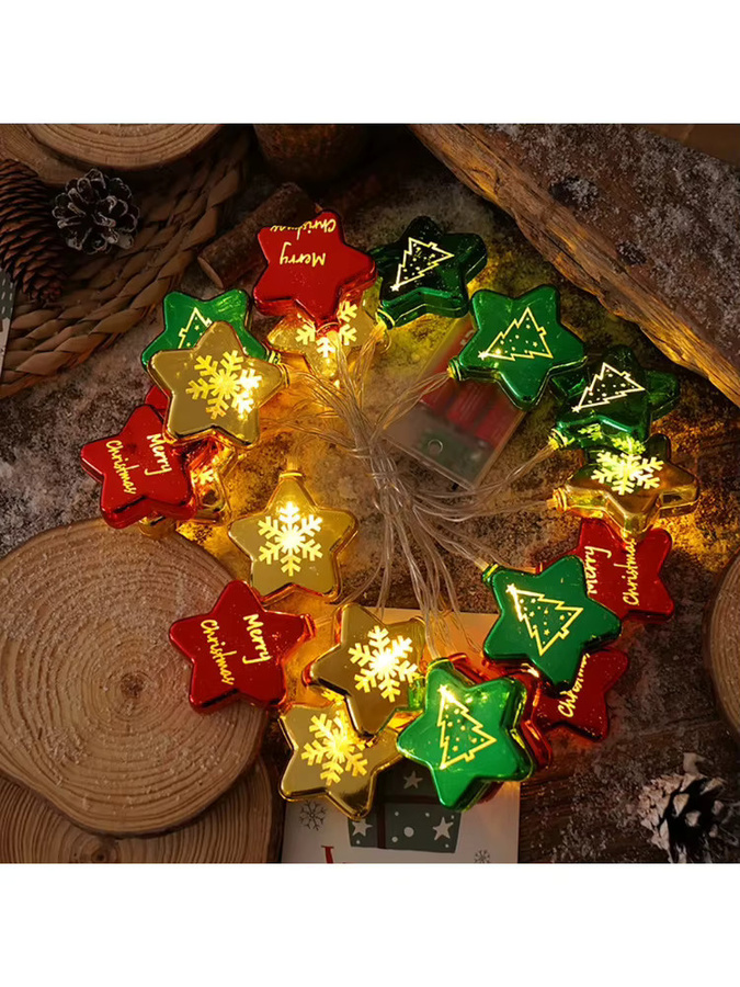 Bunte LED-Weihnachtslichterkette mit Sternen und Weihnachtskugeln, 1,5 m Länge - Bild 3
