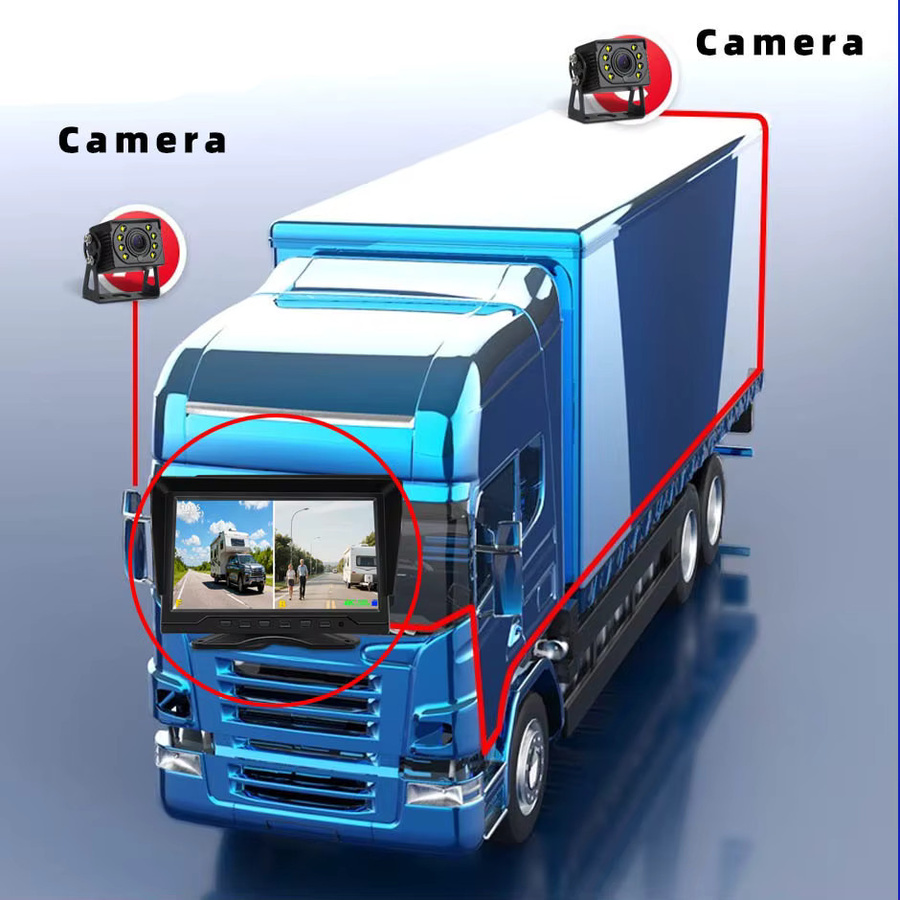 QXNY 10,1 Zoll 2CH AHD DVR Monitor Full HD 1080P mit Aufnahmefunktion für LKW, Bus und Wohnmobile, Dual Backup Rückfahrkamera System, Schwarz, 12/24V - Bild 5