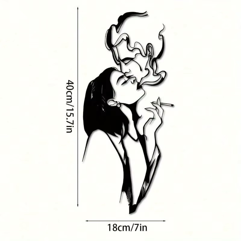Paar Kiss&Lady Rauchende Wandskulptur aus Metall von CIFBUY in Schwarz, minimalistisches Porträt-Design für deine Schlafzimmerdekoration - Bild 2