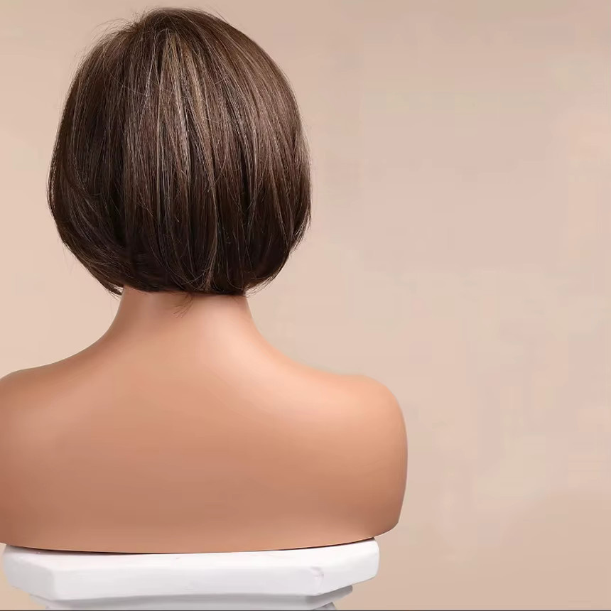 HAIRJOY Kunsthaar-Perücke, Bob-Frisur, kurz, glatt, braun mit Highlights, Damen - Bild 3