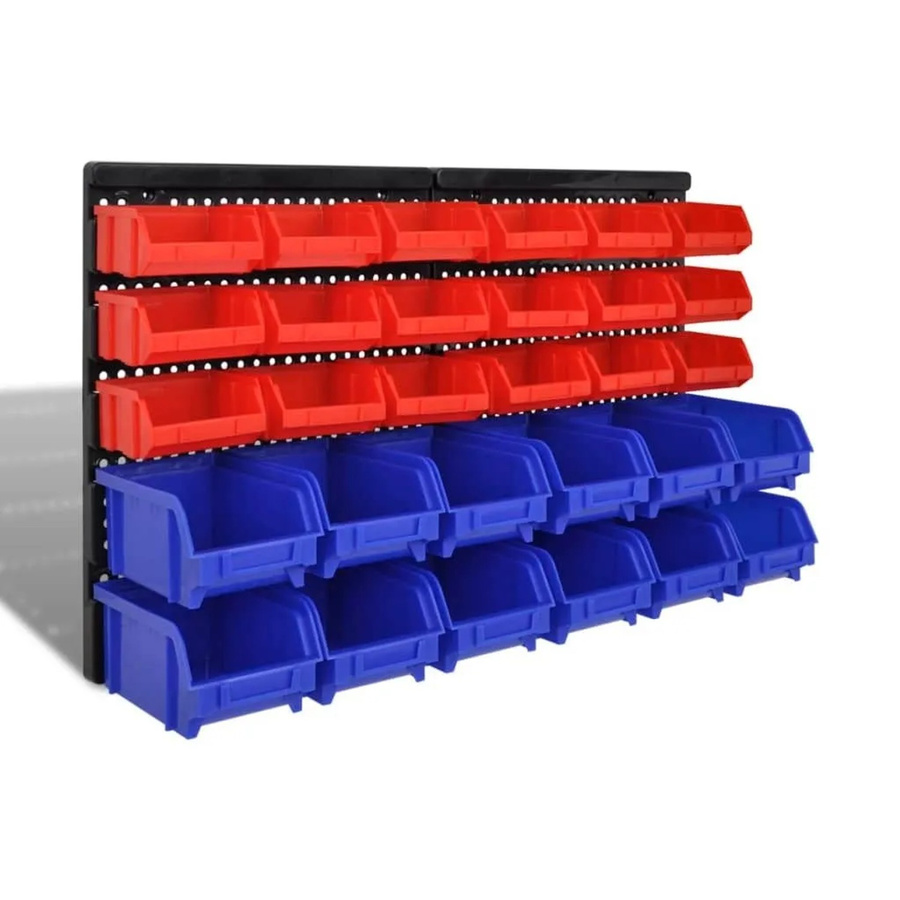 vidaXL 30-teiliges Wandregal Steckregal in Blau und Rot für Werkstatt und Home-Office mit Rückwand, B/T/H: 140 x 38 x 65 cm - Bild 2