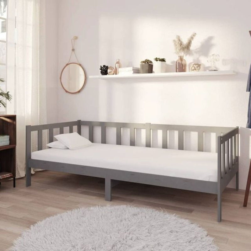 vidaxl Tagesbett aus Kiefer Massivholz mit Matratze in Grau, B/T/H: 200 x 90 x 66 cm - Bild 1