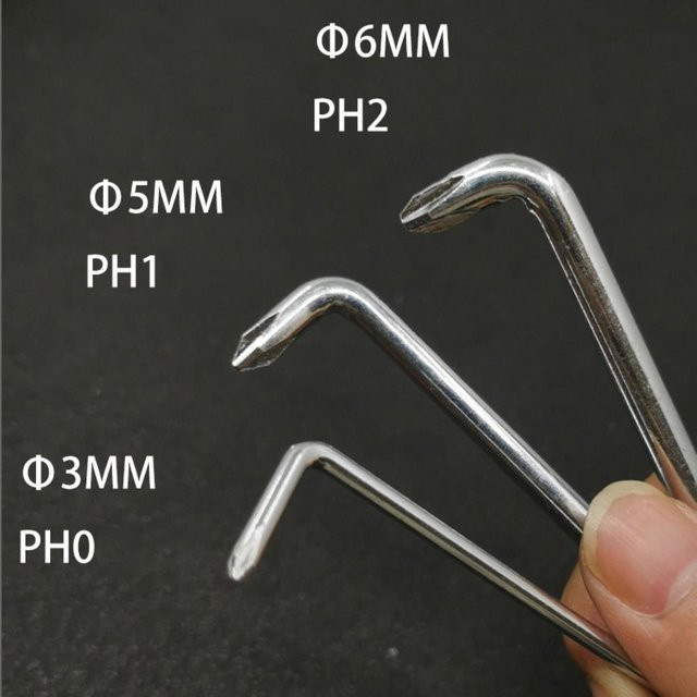 L-Typ Schraubendreher-Set mit doppelköpfigem Ellenbogen-Biegungsschraubendreher und kurzem Arm, PH0 PH1 PH2, Farbe Silber - Bild 1