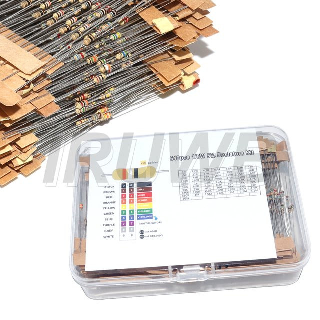 IRUWB Kohleschichtwiderstände Sortiment Set mit 640 Stück und 64 Werten 1R bis 10MR in Multicolor - Bild 1