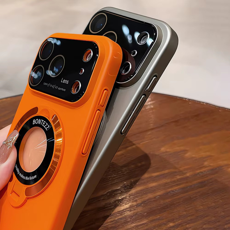 lolozzx Magnetische 2-in-1 Flip Hülle mit Fensterlinsenschutz für iPhone 11 bis 17 Pro Max in Gold und Orange - Bild 4