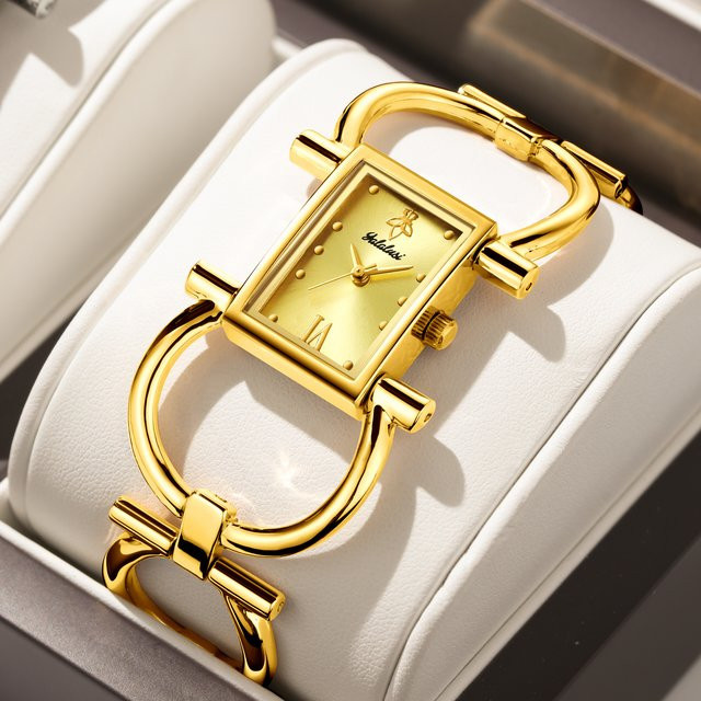 YaLaLuSi Armbanduhr, Quarz, Edelstahl, Gold, Rechteckig, Damen - Bild 1