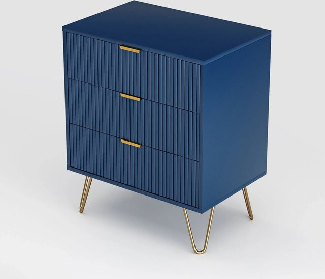 PXloue Nachttisch und Beistelltisch mit 3 Schubladen in Blau, B/T/H: 60 x 40 x 70 cm - Bild 1