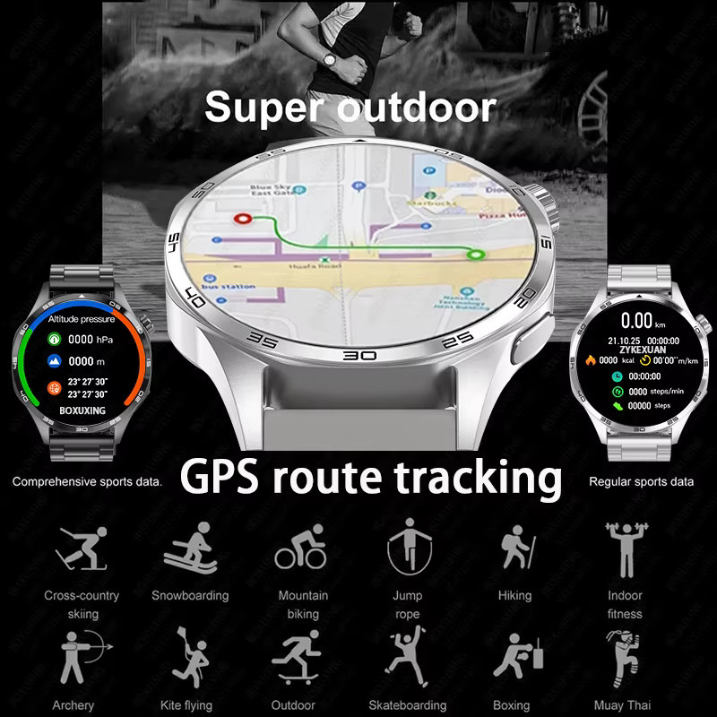 BOXUXING Smartwatch 5 Pro für Herren mit GPS, NFC und AMOLED-Bildschirm in Silber - Bild 4