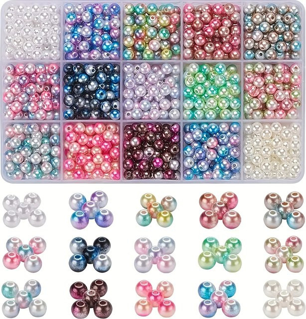 Perlen-Set, 6 mm, rund, zweifarbige Farbverläufe, 980-teilig - Bild 1