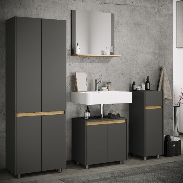 VCM Holz-Badezimmerschrank Cosila als Hochschrank mit zwei Drehtüren und Schublade, H x B x T: 165 x 40 x 33 cm - Bild 1