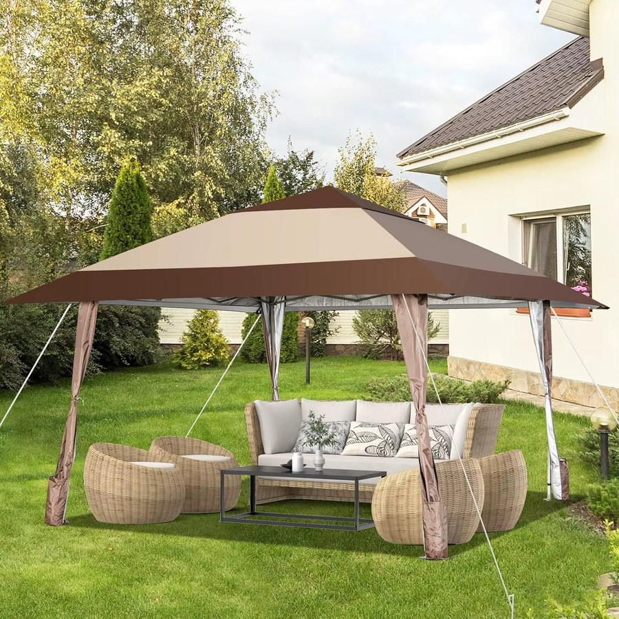 GOFLAME Pop-up-Pavillon mit Rädern, wasserdichter Klapppavillon mit UV-Schutz 50, Partyzelt für den Garten, Farbe: Braun, B/T/H: 400 x 390 x 285 cm - Bild 2