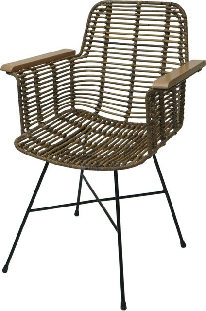 MCW Esszimmerstuhl M29 Korbstuhl mit Armlehnen aus Rattan, Holz und Metall in Braun und Schwarz - Bild 1