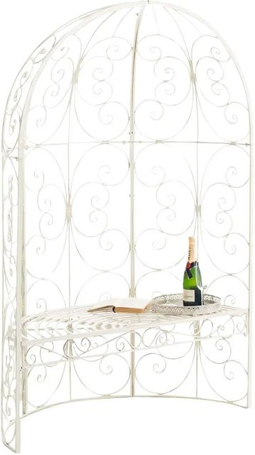 DELUKE Halbpavillon BOSTON mit Sitzbank und Rankhilfe aus Metall in Antik-Creme, B/T/H: 120 x 58 x 178 cm - Bild 1