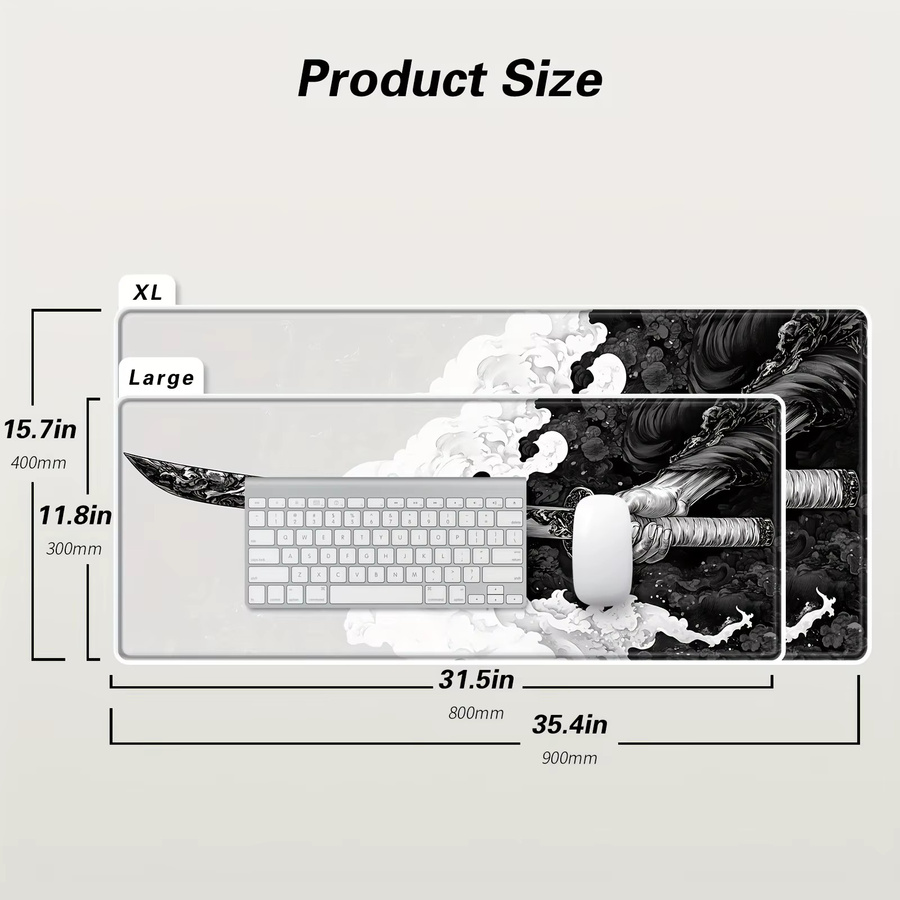 Mairuige Gaming-Mauspad mit japanischem Samurai-Design, übergroß, Multicolor, B: 80 cm, T: 30 cm - Bild 3