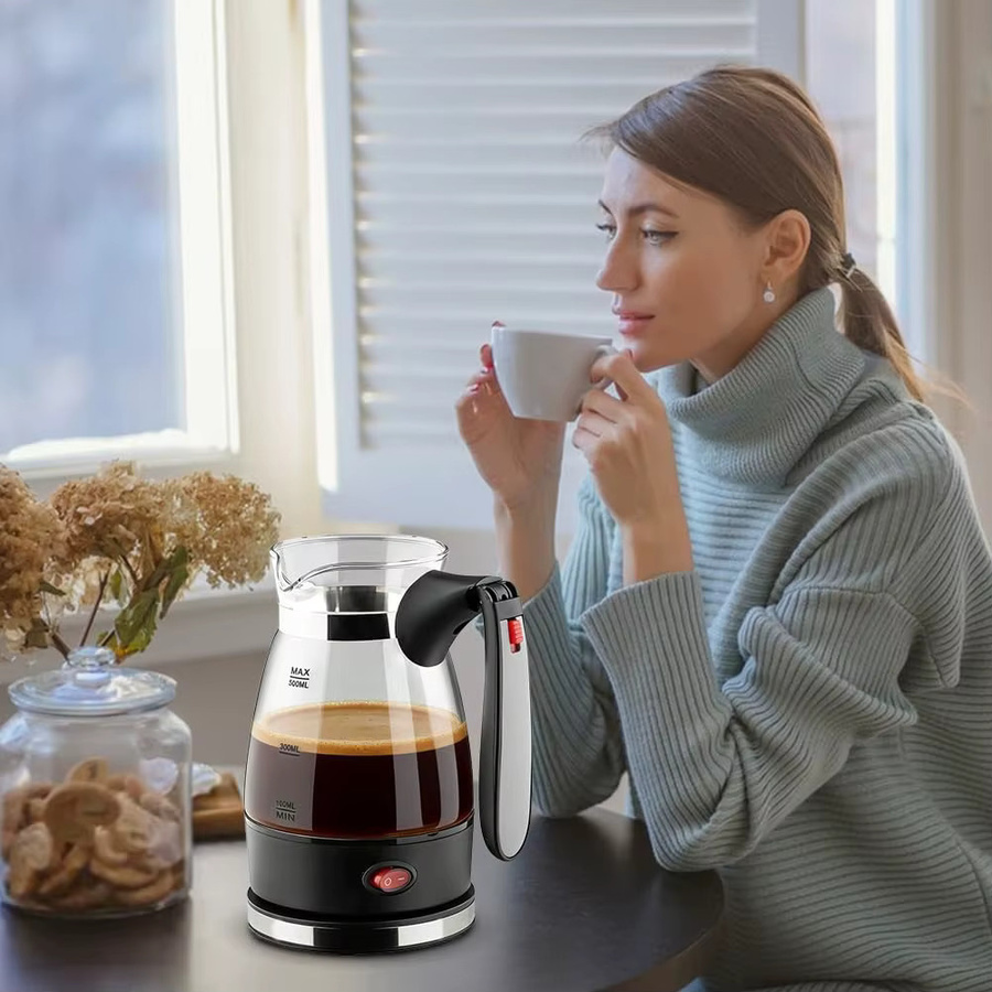 BBNV Elektrische türkische Kaffeemaschine aus Glas in Grau und Transparent, 500 ml Kaffeekanne für Mokka und Tee - Bild 2