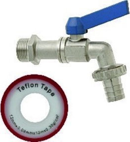 GEKA Kugelauslaufventil-Set 1/2" mit Dichtbandrolle aus Messing in Blau und Silber - Bild 1