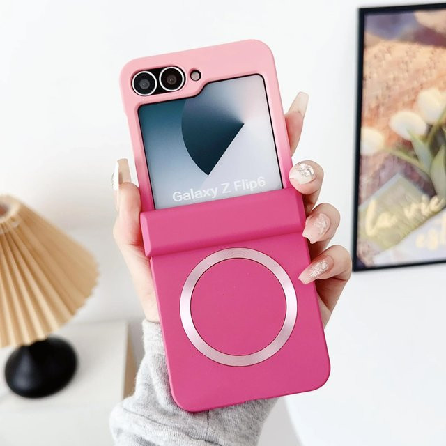 Stoßfeste Samsung Galaxy Z Flip 6 5 4 3 5G Handyhülle mit magnetischem Kunststoff-Scharnierschutz in Pink - Bild 1