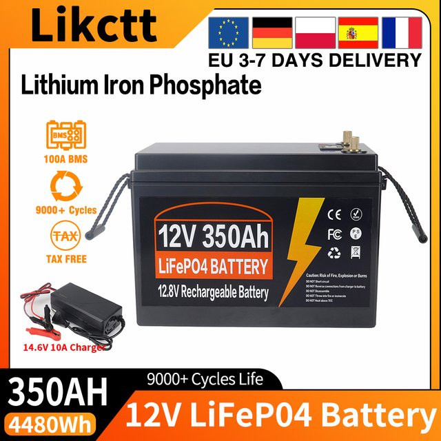 Likctt LiFePO4 Lithium-Eisenphosphat-Batterie mit integriertem BMS in Schwarz für Wohnmobile, Golfcarts und Solarstromspeicher - Bild 1