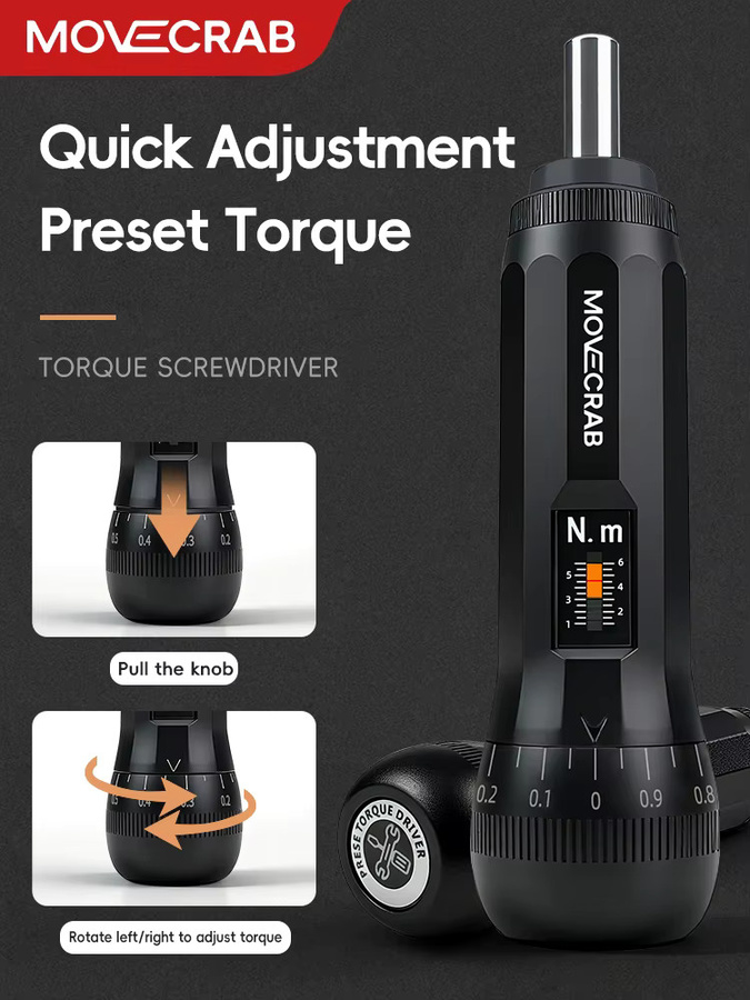MoveCrab Pro Präzisions-Drehmomentschraubendreher-Set in Schwarz mit magnetischem 1/4-Zoll-Antrieb und Bits für Werkzeugreparatur und Fahrradwartung - Bild 6