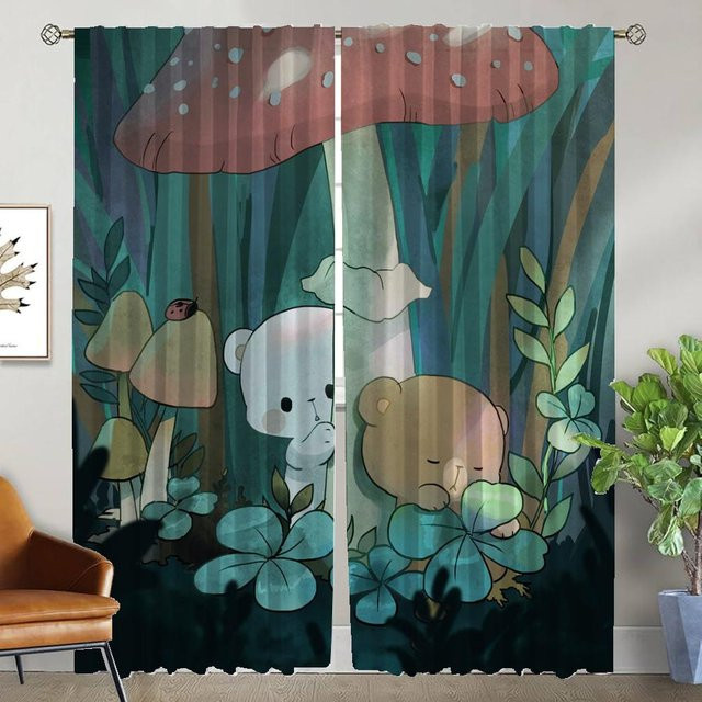 Kawaii Bär Elegante Raumvorhänge für Wohnzimmer und Halloween Dekoration, 2er Set, Mehrfarbig, Breite: 50 cm, Höhe: 70 cm - Bild 1