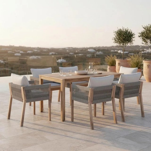 Bessagi Garden Gartenset Aldina aus Akazienholz in Steingrau mit Outdoorstoff - Bild 1