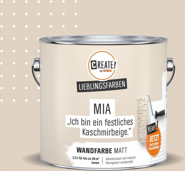 CREATE! by OBI Wandfarbe Lieblingsfarbe Mia Kaschmirbeige Matt, 2,5 l - Bild 1