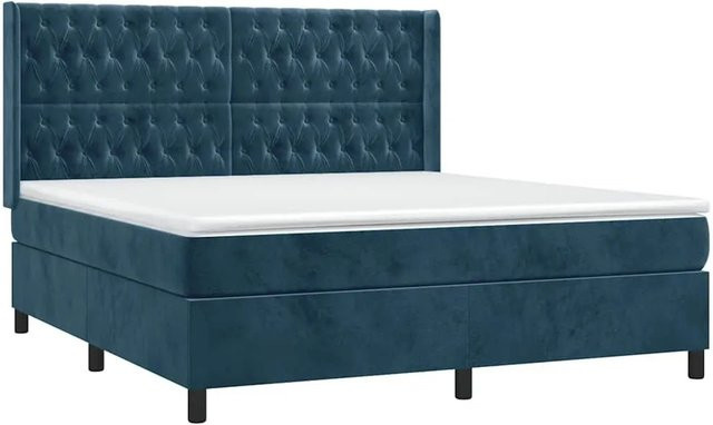 vidaXL Boxspringbett mit Matratze in Dunkelblau, Hybridbett aus Samt mit LED-Unterbettbeleuchtung und USB-Anschluss, B/T/H: 160 x 200 x 118 cm - Bild 1