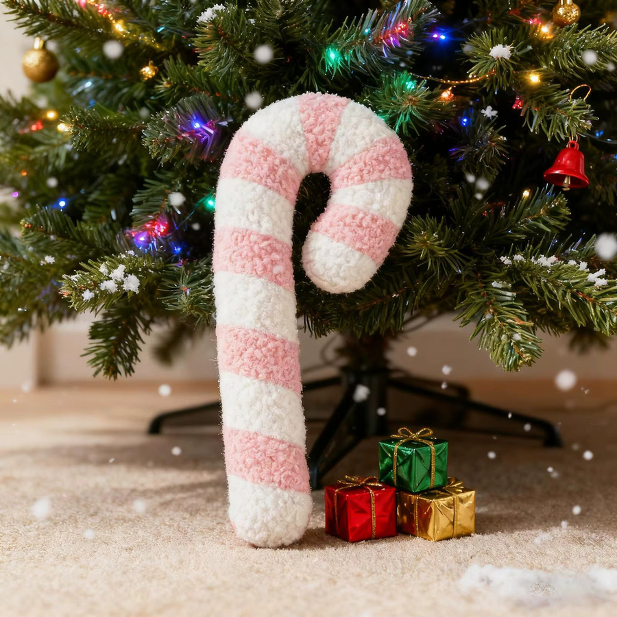 Dekoratives Weihnachtskissen in Zuckerstangen-Optik, lutscherförmiges Wurfkissen, gestreift, Farbe: Pink - Bild 5