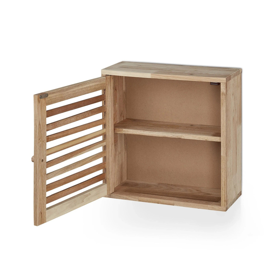 Relaxdays Badwandschrank aus Walnussholz Natur mit Magnetverschluss und Lamellenoptik, B/T/H: 42 x 18 x 42 cm - Bild 2