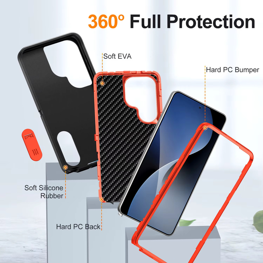 Robuste militärische Panzer-Handyhülle für Samsung Galaxy S26 Ultra S25 S24 S23 Plus S22 Android in Schwarz und Orange - Bild 4