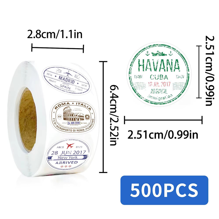 500 Stück Retro Reisepass Poststempel Aufkleber in bunten Farben mit 10 verschiedenen Mustern zur Dekoration von Scrapbook und Handy - Bild 2