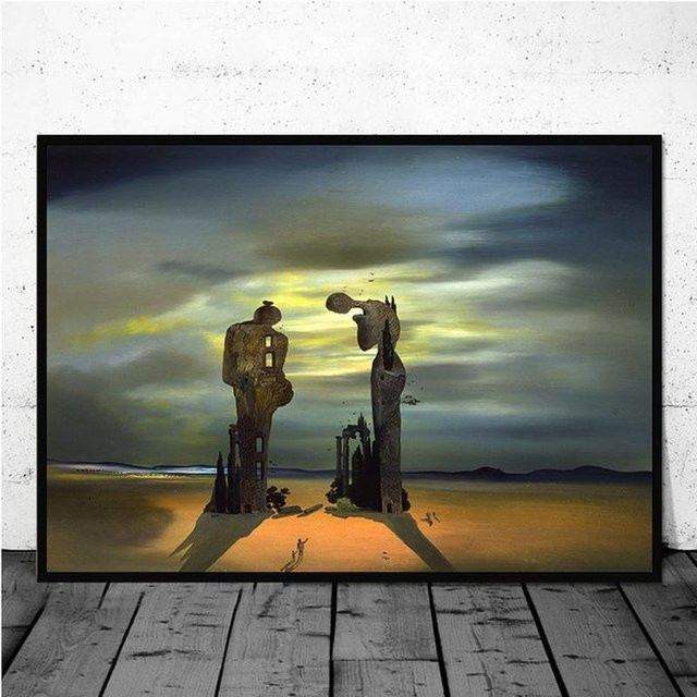 Lisa Gallery Leinwandbild Salvador Dali Surrealismus Wandkunst, abstraktes Retro Poster in Schwarz/Gold, Breite: 60 cm, Höhe: 90 cm - Bild 1