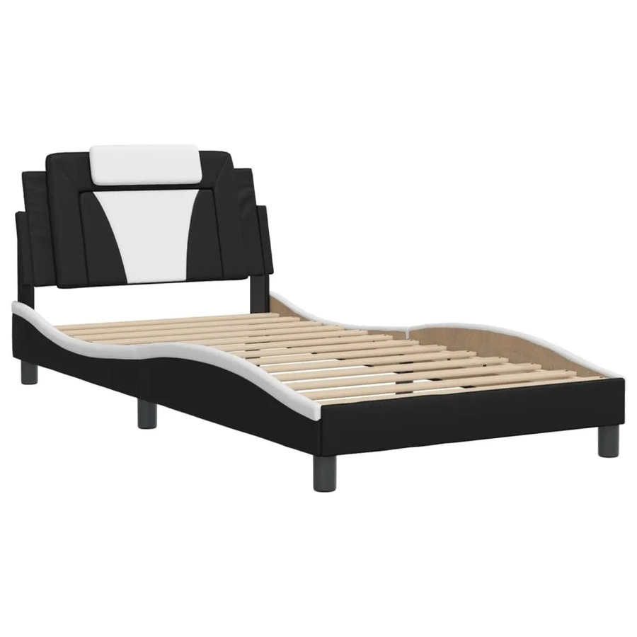 vidaXL Bettgestell Viana mit LED-Beleuchtung und USB-Ladeport aus Kunstleder in Schwarz-Weiß B/T/H: 100 x 200 cm - Bild 2