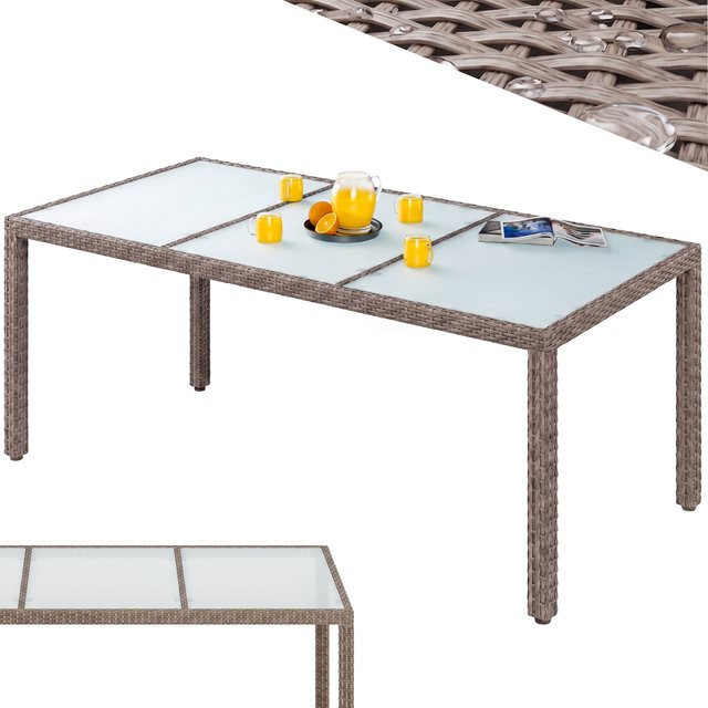 CASARIA Gartentisch aus Polyrattan in Beige mit Milchglas, höhenverstellbar und wetterfest, B/T/H: 190 x 90 x 75 cm - Bild 1
