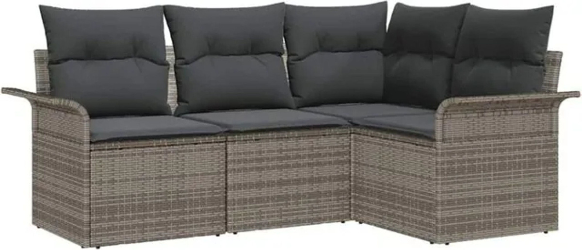vidaxl Garten-Sofa-Set aus Poly-Rattan mit Kissen und Speicherfunktion in Grau - Bild 1