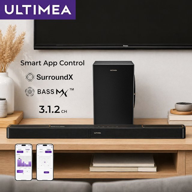 ULTIMEA 3.1.2-Kanal Dolby Atmos Soundbar in Schwarz mit 360W Leistung, BassMX Verstärktem Bass und HDMI eARC für ein immersives Heimkino-Erlebnis - Bild 1