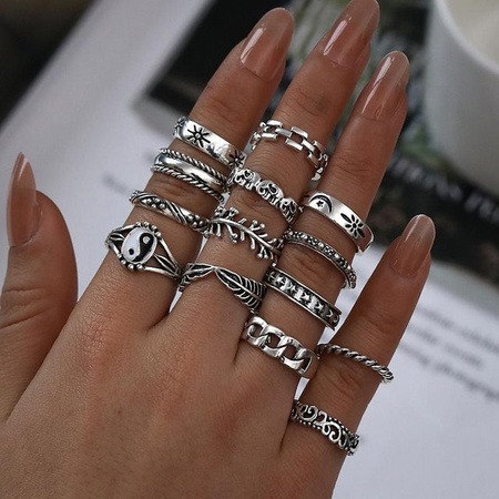 Ring-Set Geometrisch, Retro-Trend, gray, Damen