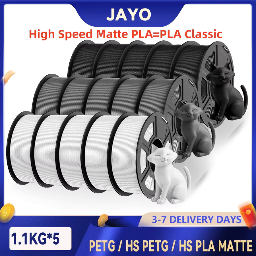 JAYO 3D-Drucker Filament PETG High Speed Matte 1,75 mm, 5,5 kg, Schwarz, Grau, Weiß - Bild 1