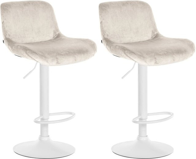 DELUKE 2er Set Barhocker PONOR aus Samt in Creme Weiß, höhenverstellbare Barstühle mit Lehne und 360 Grad Drehsitz, B/T/H: 50 x 50 x 85 cm - Bild 1