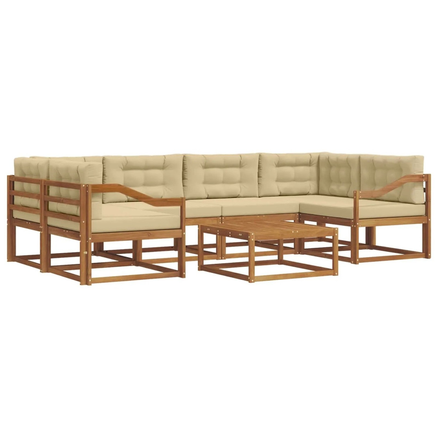 vidaXL Outdoor-Sofagarnitur L-Form aus Akazienholz mit 7 Kissen in Natur und Beige - Bild 2