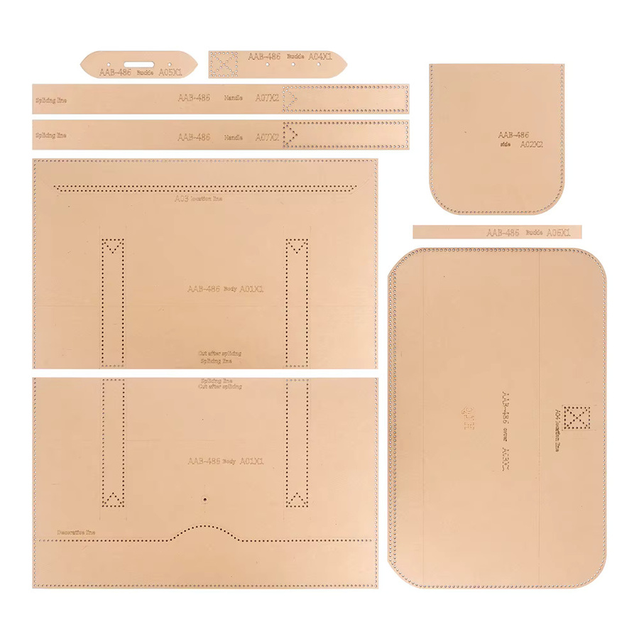 QJH DIY Näh-Kraftpapier-Schablone für handgefertigte Lederhandtaschen und zylindrische Taschen in Beige und Braun - Bild 2