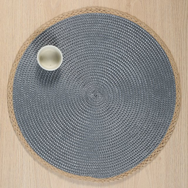 6er-Set runde geflochtene Tischsets von Tabletex in Schwarz und Grau, hitzebeständig und abwaschbar, Durchmesser: 38 cm - Bild 1